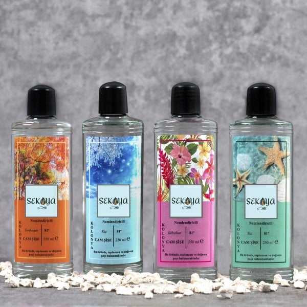 Sekoya Kolonya Mevsim Serisi 4 X 250 ml. Cam Şişe Nemlendiricili 81°